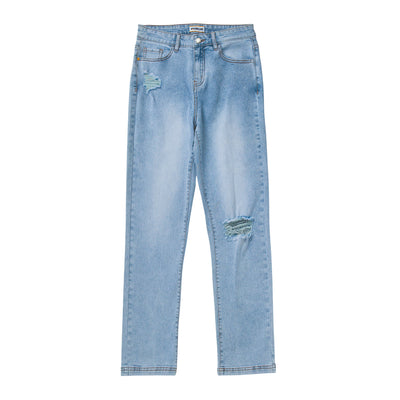 Jeans Triblendn High-Rise Straight para mujer color celeste