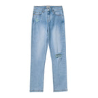 Jeans Triblendn High-Rise Straight para mujer color celeste
