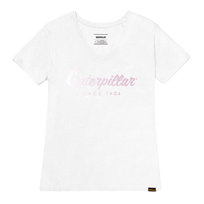 Camiseta Script V-Neck para mujer color blanco
