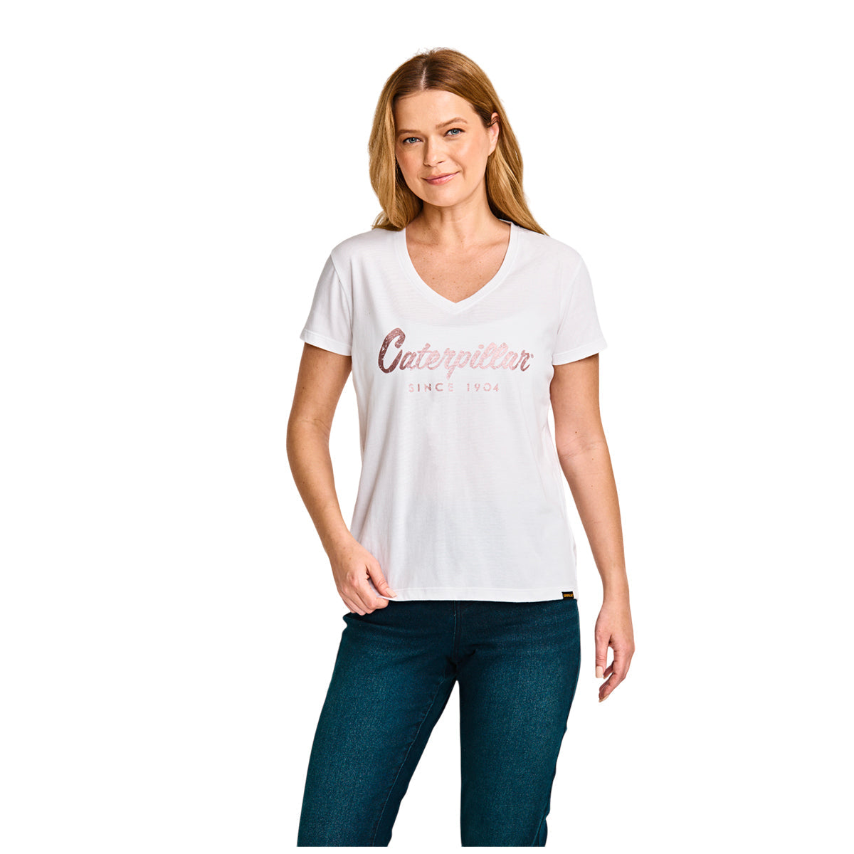 Camiseta Script V-Neck para mujer color blanco