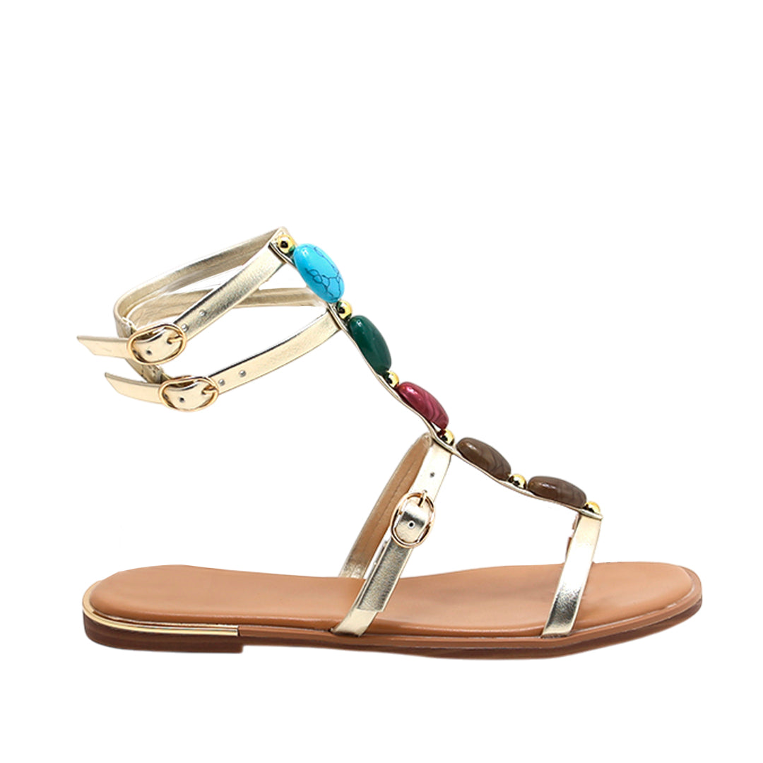 Sandalias flats Ebonie para mujer color dorado